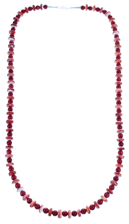 Genuine Sterling Silver Oyster Shell And Coral Navajo Bead Necklace SX108121